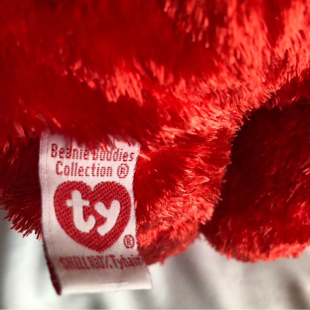 2001 Ty Beanie Buddy - Sizzle Red Valentine’s Bear with Velvet Ribbon - Picture 8 of 10